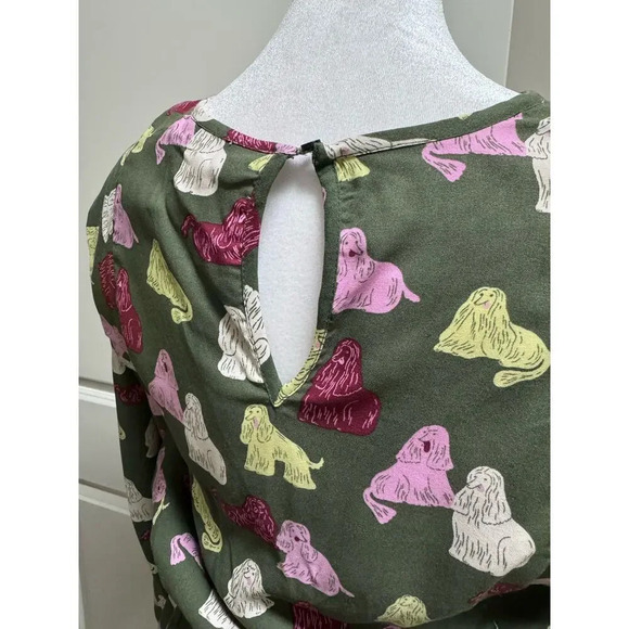 NWT Compania Fantastica Sheep Dog Print Green Smock Dress Size Small - Picture 11 of 11